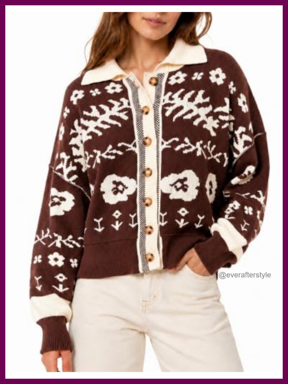 Boho Floral Print Button Down Long Sleeve Cardigan Sweater